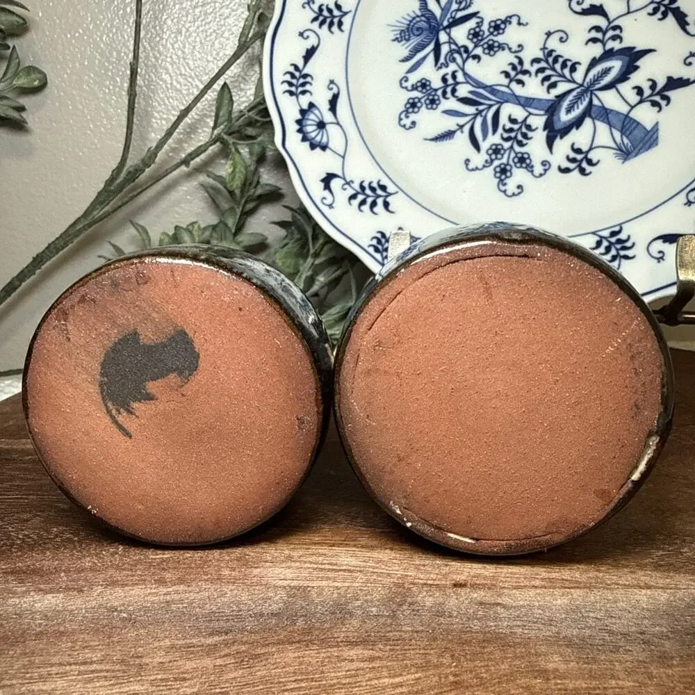 Spanish Studio Pottery SAL PEBRE Salt Pepper Shakers Blue Drip Glaze Vintage